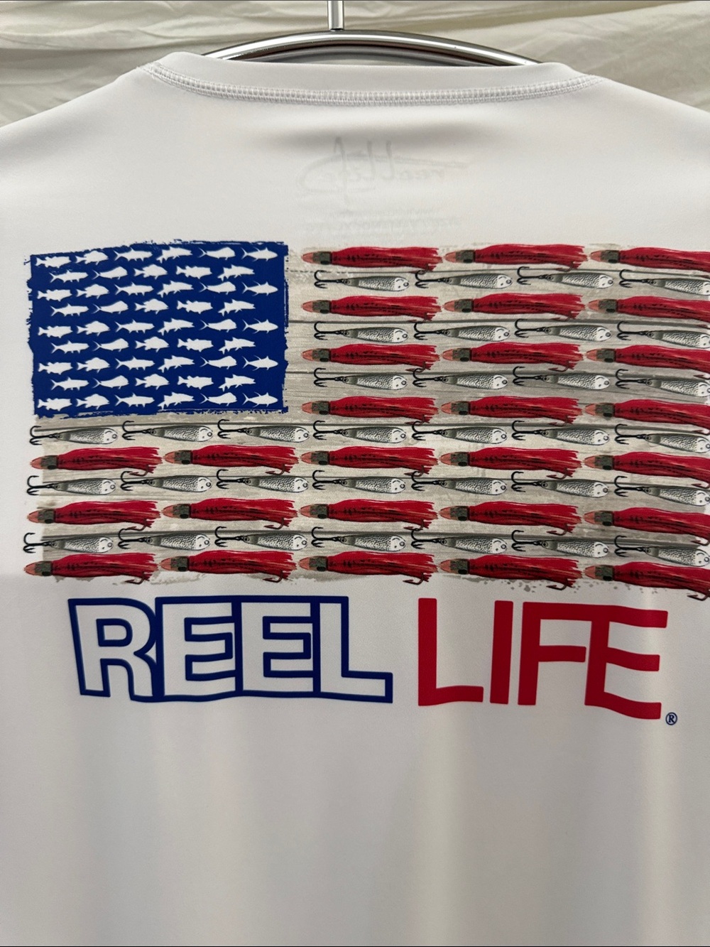 Reel Life Men's Long-Sleeve Performance Tee - White: FOURTH OF JULY - Picture 3 of 4